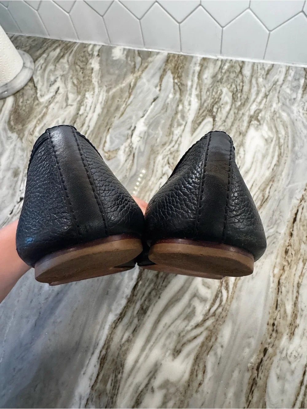 Tory Burch Black Leather Ballet Flats with Gold Logo Medallion